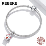 925 Silver Letter Box Charm Red Enamel Beads for Bangle & Necklace Pendant