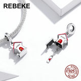 925 Silver Letter Box Charm Red Enamel Beads for Bangle & Necklace Pendant