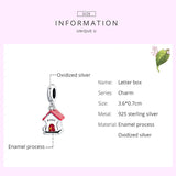 925 Silver Letter Box Charm Red Enamel Beads for Bangle & Necklace Pendant