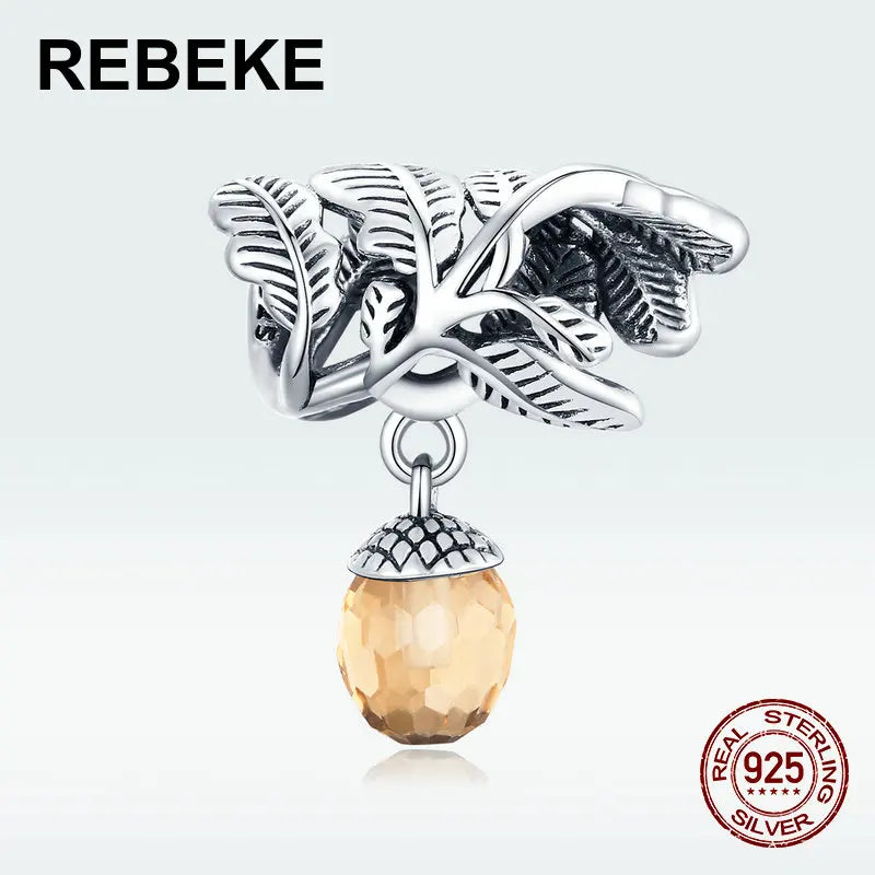 925 Silver Pine Cone Charm Glass Beads for 3MM Bracelet DIY