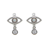 925 Silver Mini Evil Eye Hoops Opal CZ Stone Earrings