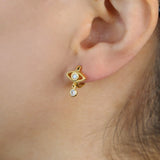 925 Silver Mini Evil Eye Hoops Opal CZ Stone Earrings