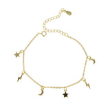 925 Silver Moon Star Charms Bracelet for Women