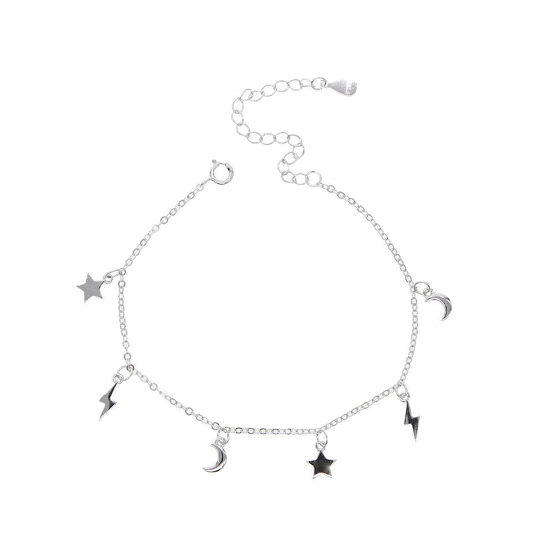 925 Silver Moon Star Charms Bracelet for Women
