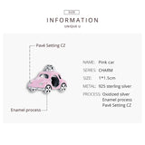 925 Sterling Silver Pink Car Charm Pendant for Bracelet DIY Accessories