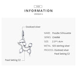 925 Sterling Silver Poodle Silhouette Necklace Pendant with CZ Beads