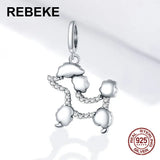 925 Sterling Silver Poodle Silhouette Necklace Pendant with CZ Beads