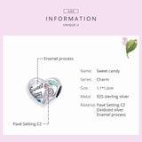 925 Sterling Silver Sweet Candy Beads Heart Charm Bracelet Pendant