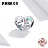 925 Sterling Silver Sweet Candy Beads Heart Charm Bracelet Pendant