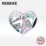 925 Sterling Silver Sweet Candy Beads Heart Charm Bracelet Pendant