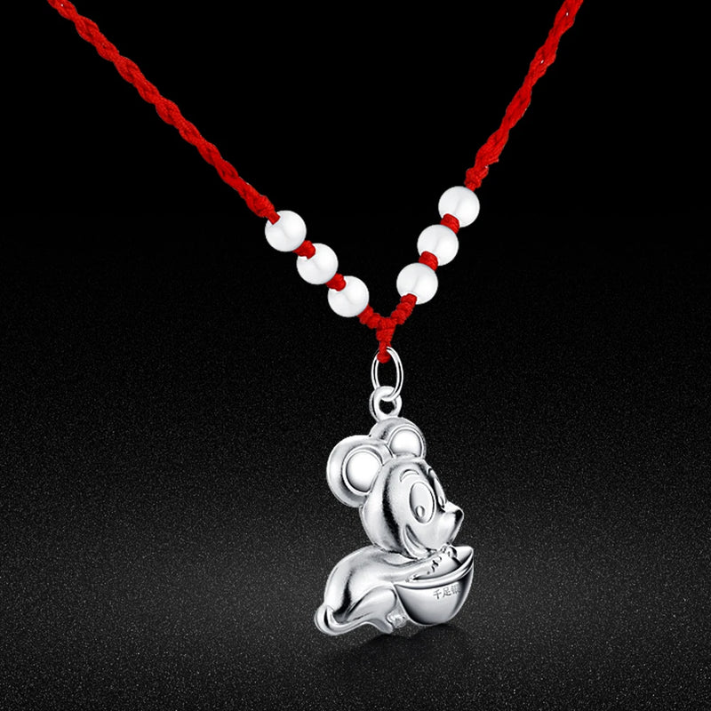 Sterling Silver Snake Red Rope Necklace Chinese Zodiac Jewelry