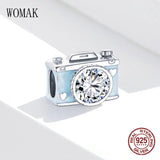 925 Silver Camera Charm Zircon Beads DIY Bangle Bracelet Pendant