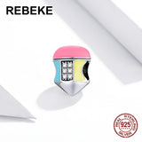 925 Silver Charm Colored Pencil Bead Zircon Pendant Bangle Jewelry DIY