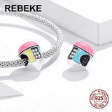 925 Silver Charm Colored Pencil Bead Zircon Pendant Bangle Jewelry DIY