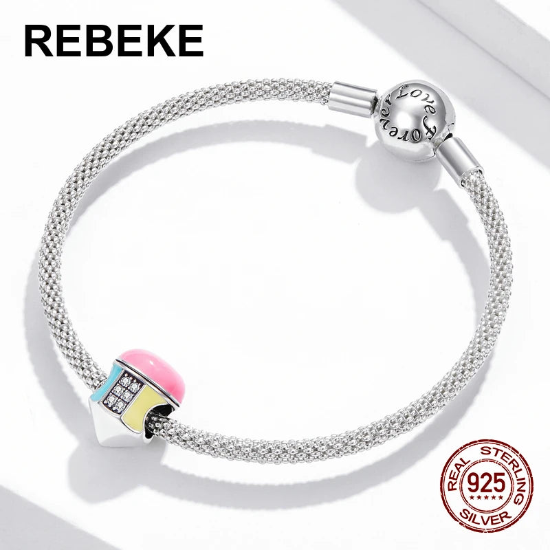 925 Silver Charm Colored Pencil Bead Zircon Pendant Bangle Jewelry DIY