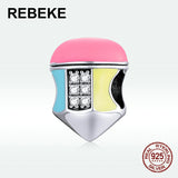 925 Silver Charm Colored Pencil Bead Zircon Pendant Bangle Jewelry DIY