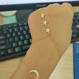 925 Silver CZ Moon Star Charm Double Chain Crystal Bracelet
