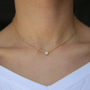 925 Silver CZ Bezel Necklace Minimalist Dainty Chain for Girl