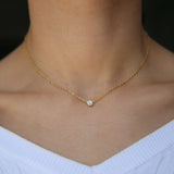 925 Silver CZ Bezel Necklace Minimalist Dainty Chain for Girl