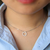 925 Silver Circle Charm CZ Necklace for Women