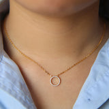 925 Silver Circle Charm CZ Necklace for Women