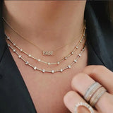 925 Silver Letter Necklace BABY BOSS CZ Paved Alphabet Minimal Delicate