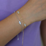 925 Sterling Silver CZ Evil Eye Link Chain Bracelet