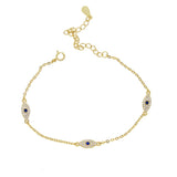 925 Sterling Silver CZ Evil Eye Link Chain Bracelet