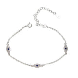 925 Sterling Silver CZ Evil Eye Link Chain Bracelet