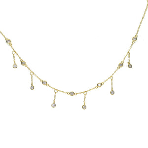 925 Silver CZ Station Choker Necklace Tassel CZ Drop Charm Wedding Jewelry