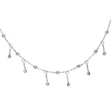 925 Silver CZ Station Choker Necklace Tassel CZ Drop Charm Wedding Jewelry