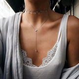 925 Silver CZ Station Choker Necklace Tassel CZ Drop Charm Wedding Jewelry