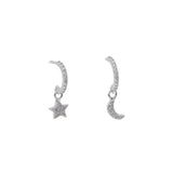 925 Silver Moon Star CZ Drop Earring Geometric Jewelry
