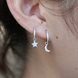 925 Silver Moon Star CZ Drop Earring Geometric Jewelry