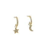 925 Silver Moon Star CZ Drop Earring Geometric Jewelry