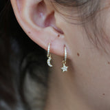 925 Silver Moon Star CZ Drop Earring Geometric Jewelry