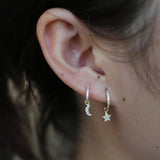 925 Silver Moon Star CZ Drop Earring Geometric Jewelry