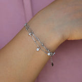 925 Sterling Silver CZ Station Charm Bracelet