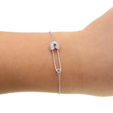 925 Silver Safety Pin Charm Bracelet CZ Dainty Chain