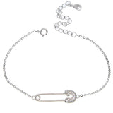 925 Silver Safety Pin Charm Bracelet CZ Dainty Chain