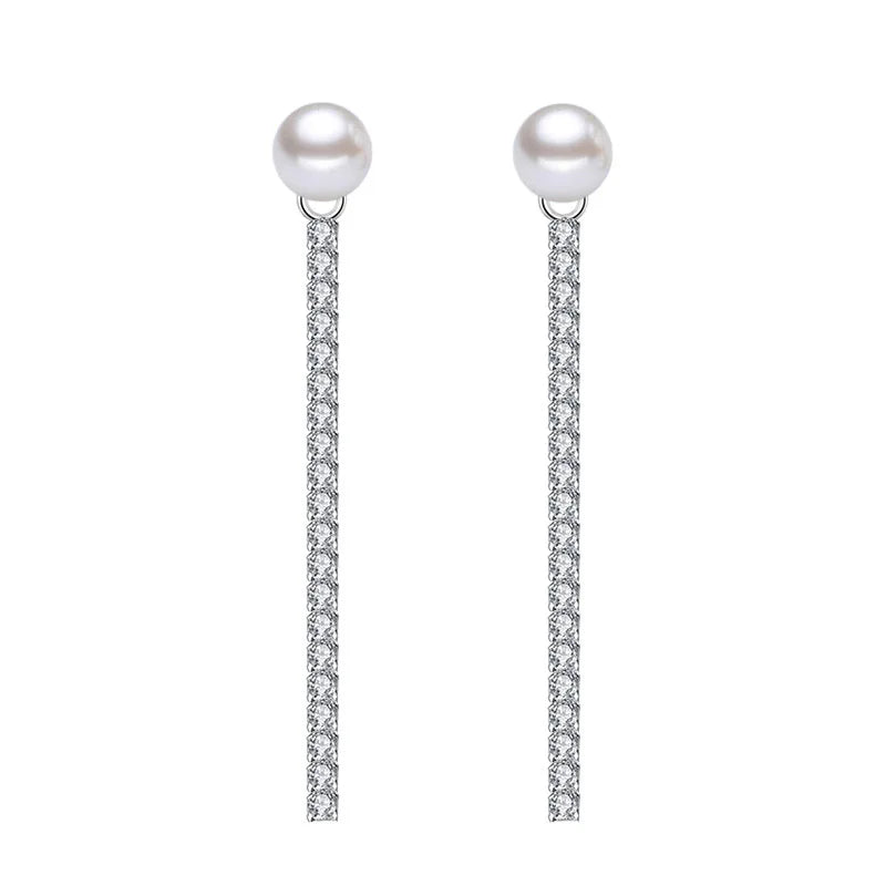 925 Silver Crystal Tassel Stud Earrings