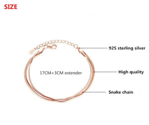 925 Sterling Silver Snake Chain Bracelet Women Allergy Free