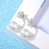 925 Silver Snowflake Crystal Pearl Stud Earrings Women Jewelry