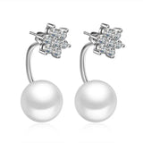 925 Silver Snowflake Crystal Pearl Stud Earrings Women Jewelry