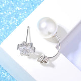925 Silver Snowflake Crystal Pearl Stud Earrings Women Jewelry