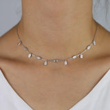 925 Sterling Silver CZ Drop Choker Necklace