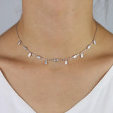 925 Sterling Silver CZ Drop Choker Necklace