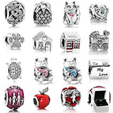 925 Silver Fortune Cat Pendant CZ Beads for Bracelet Jewelry