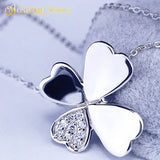 925 Sterling Silver Four Clover Charm Pendant Necklace with CZ Micro Pave