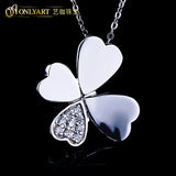 925 Sterling Silver Four Clover Charm Pendant Necklace with CZ Micro Pave